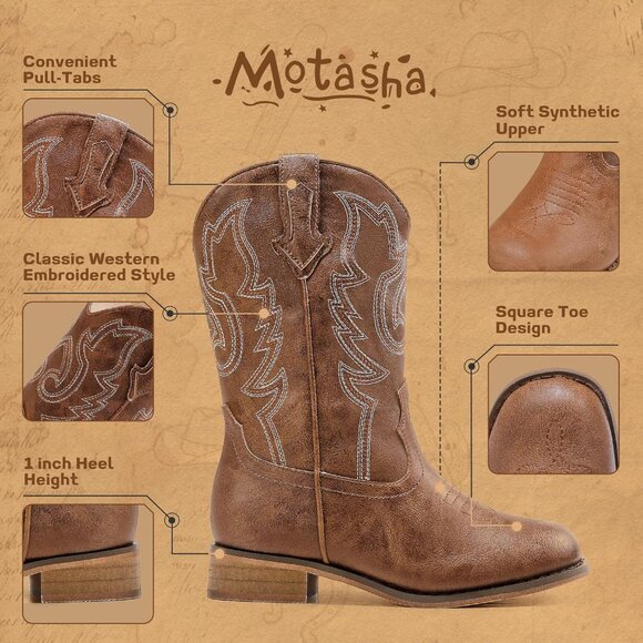 Unisex Child Brown Mid Calf Glitter Toddler Cowboy Boot Little Big Kids Western - Picture 4 of 8